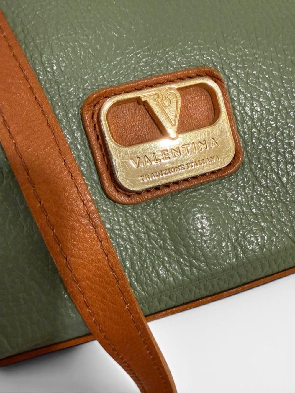 Valentina Green Pebble Leather Crossbody - Picture 2 of 16